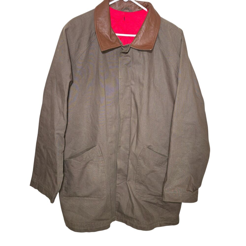 Vintage Marlboro Man Men’s Quilt Lined Chore Trench Coat Leather With Collar XXL